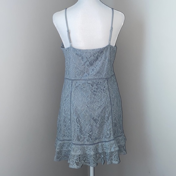 NWOT Lulu’s Sweet Like Candy Lace Ruffle Hem Minidress XL Dusty Blue MSRP $75 - Picture 8 of 12